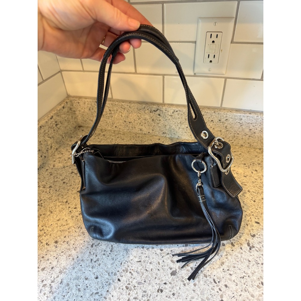 Coach Ergo Black Leather Shoulder Bag Hobo Tassel